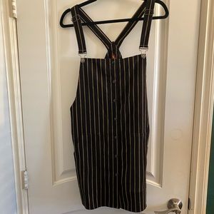 Black and Gold Corduroy Strip Overall Dress